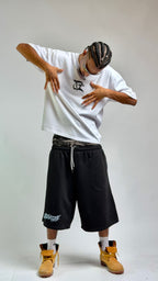 Camo Double Waist       Jorts -Black