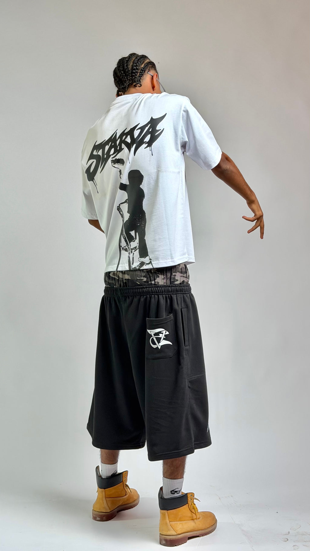 Camo Double Waist       Jorts -Black