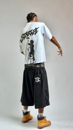 Camo Double Waist       Jorts -Black