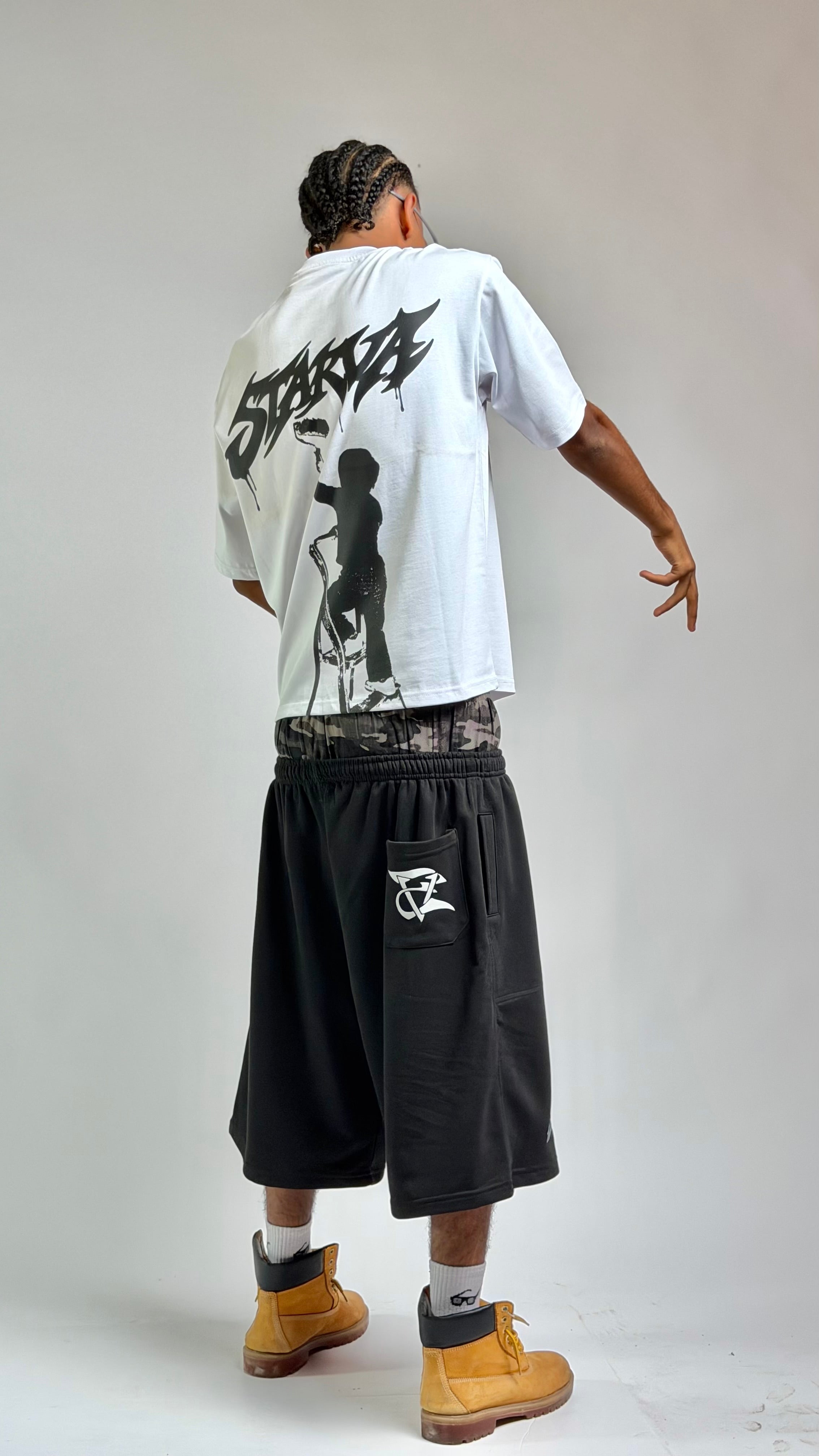 Camo Double Waist       Jorts -Black