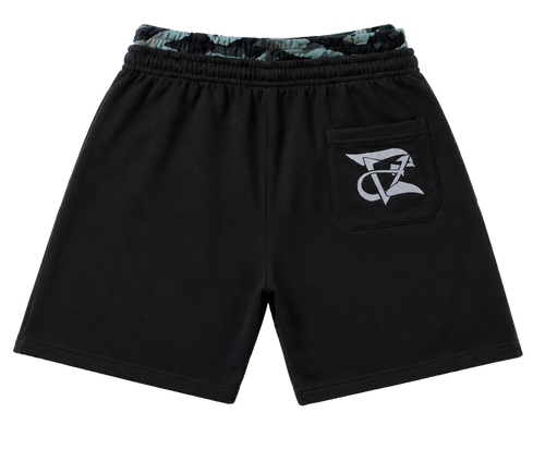 Camo Double Waist       Jorts -Black