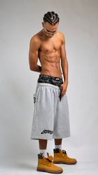 Camo Double Waist       Jorts -Gray